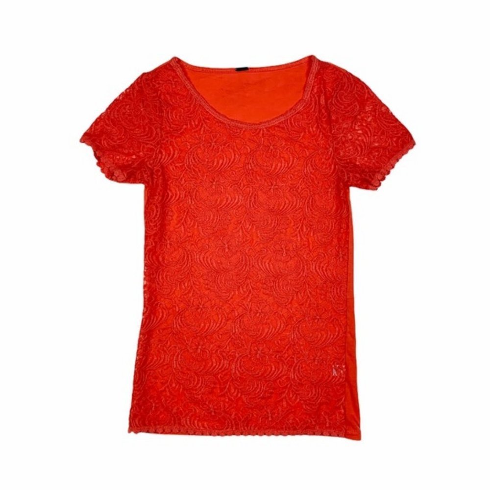 (Up To 50% Off SALE) Poof! Lace Front Short Sleeve Top